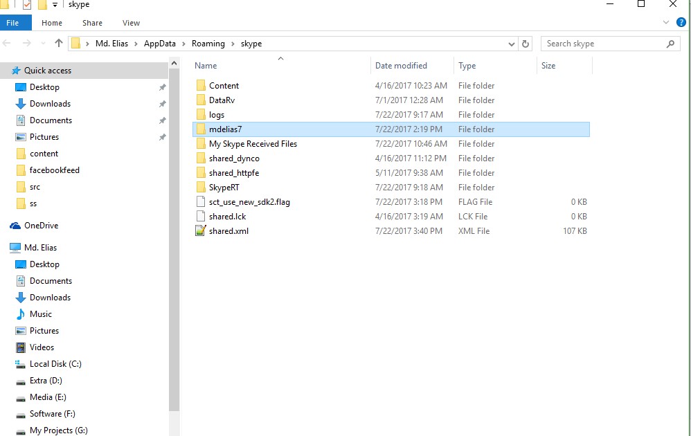 where to find skype received files folder